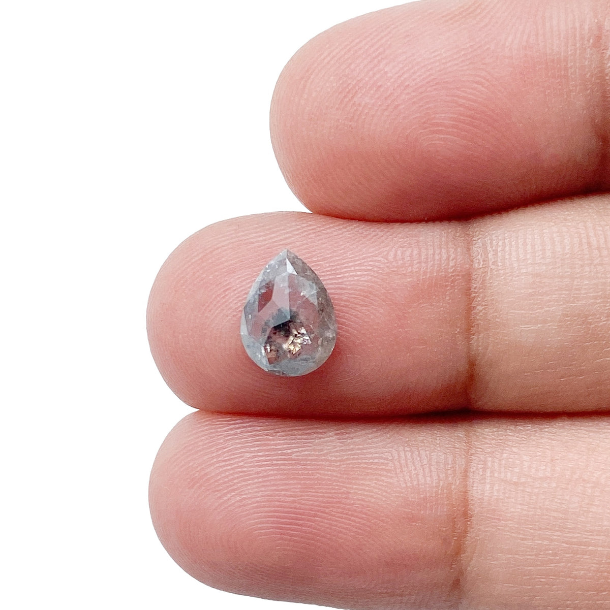 0.89ct | Salt & Pepper Pear Shape Rose Cut Diamond - Modern Rustic Diamond