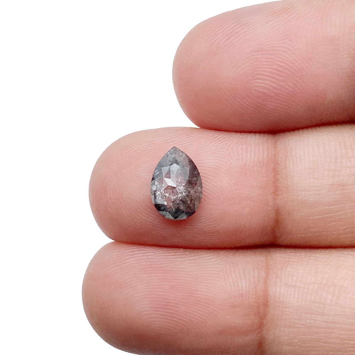 0.89ct | Salt & Pepper Pear Shape Rose Cut Diamond - Modern Rustic Diamond