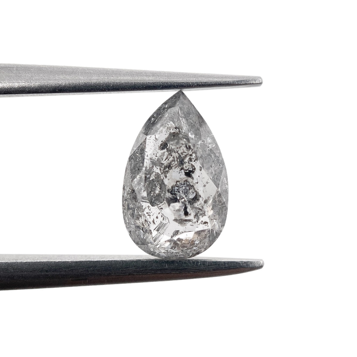 0.89ct | Salt & Pepper Pear Shape Rose Cut Diamond - Modern Rustic Diamond