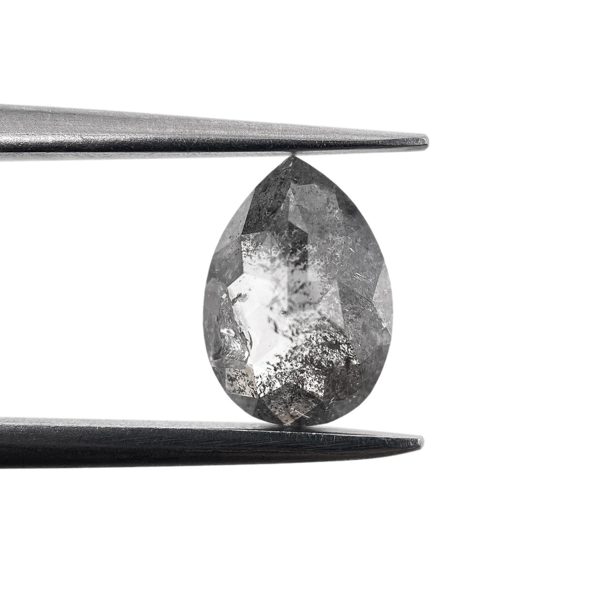 0.89ct | Salt & Pepper Pear Shape Rose Cut Diamond - Modern Rustic Diamond