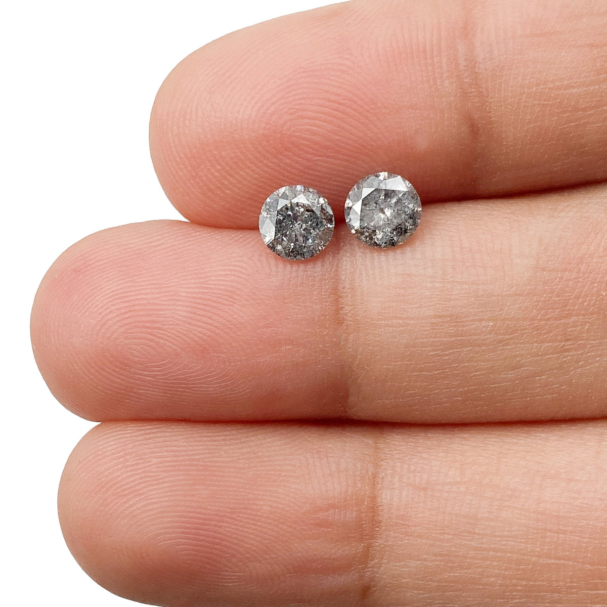 0.89cttw | Salt & Pepper Round Shape Brilliant Cut Diamond Matched Pair - Modern Rustic Diamond