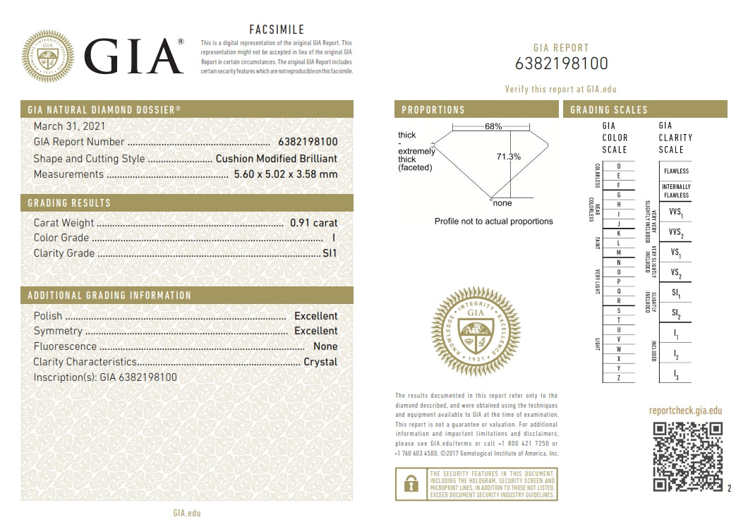 0.91ct | I/SI1 Cushion Shape Brilliant Cut Diamond (GIA) - Modern Rustic Diamond