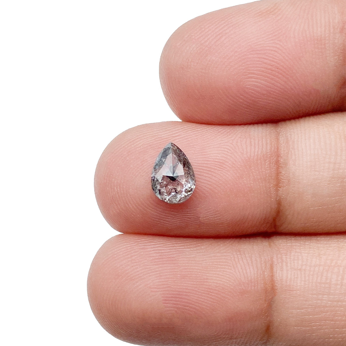 0.94ct | Salt & Pepper Pear Shape Rose Cut Diamond - Modern Rustic Diamond