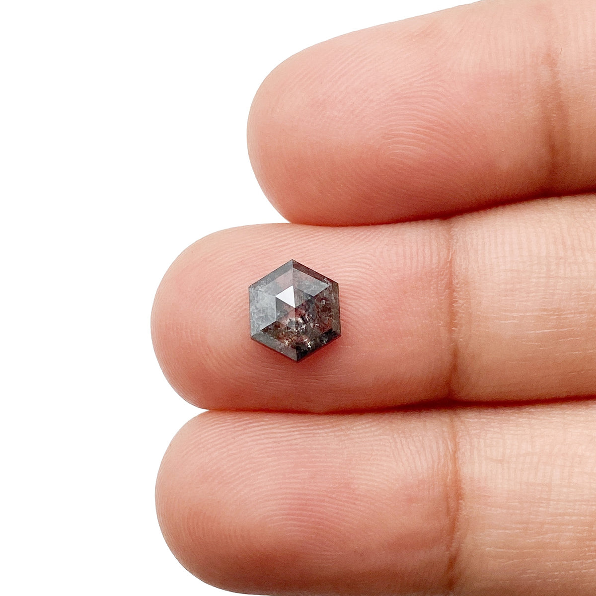 0.95ct | Salt & Pepper Hexagon Shape Rose Cut Diamond - Modern Rustic Diamond