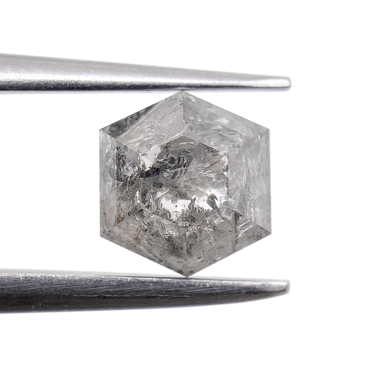 0.96ct | Salt & Pepper Hexagon Shape Rose Cut Diamond - Modern Rustic Diamond