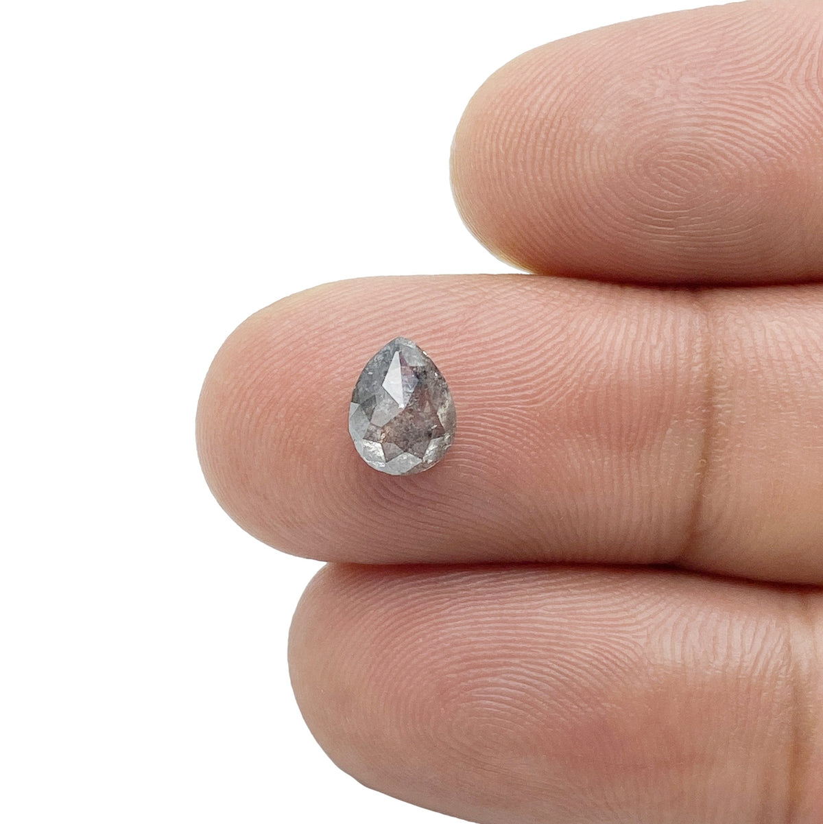 0.96ct | Salt & Pepper Pear Shape Rose Cut Diamond - Modern Rustic Diamond
