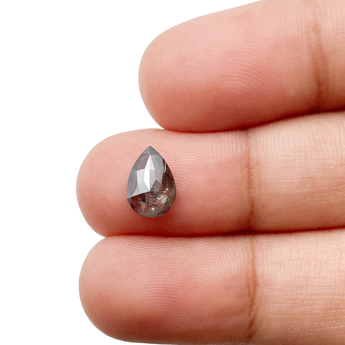 0.96ct | Salt & Pepper Pear Shape Rose Cut Diamond - Modern Rustic Diamond