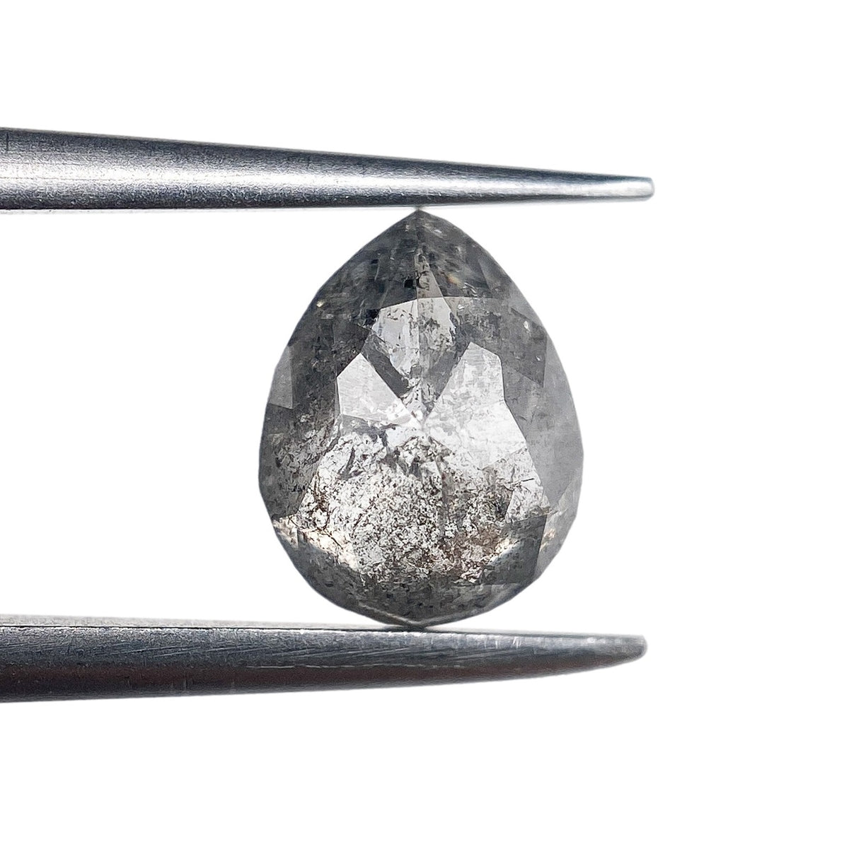 0.96ct | Salt & Pepper Pear Shape Rose Cut Diamond - Modern Rustic Diamond