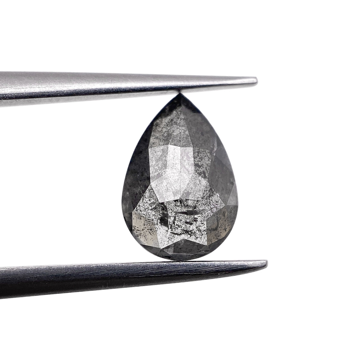 0.96ct | Salt & Pepper Pear Shape Rose Cut Diamond - Modern Rustic Diamond