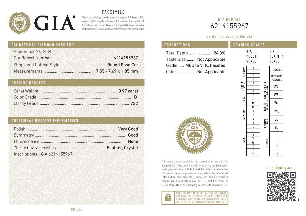 0.97ct | D/VS2 Round Shape Rose Cut Cut Diamond (GIA) - Modern Rustic Diamond