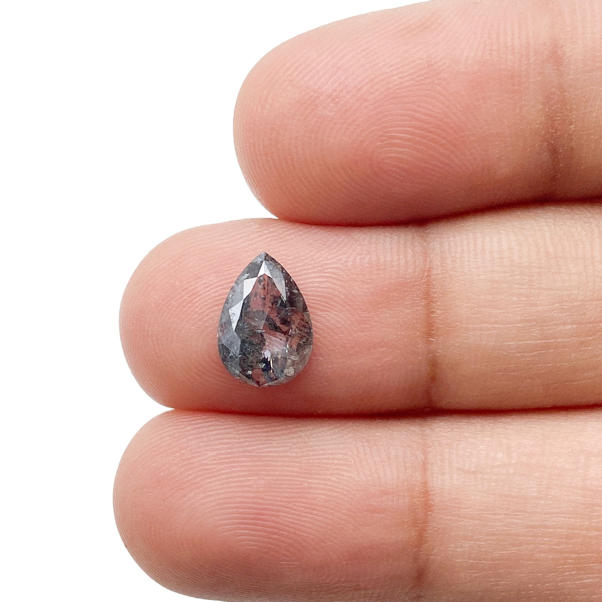 0.97ct | Salt & Pepper Pear Shape Rose Cut Diamond - Modern Rustic Diamond