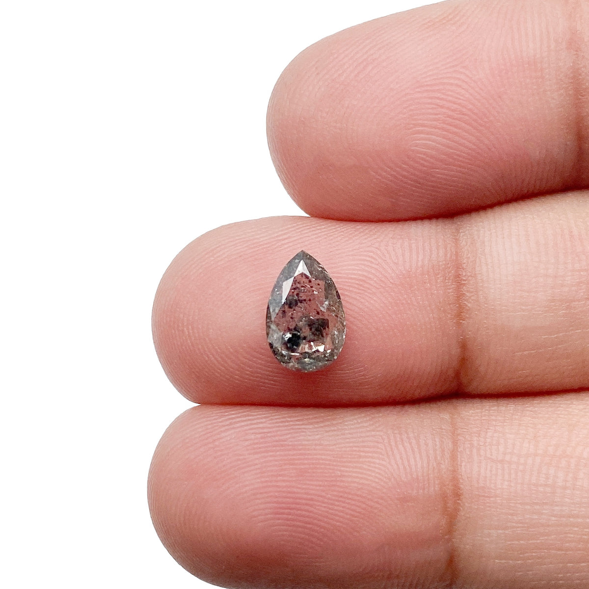 0.98ct | Salt & Pepper Pear Shape Rose Cut Diamond - Modern Rustic Diamond