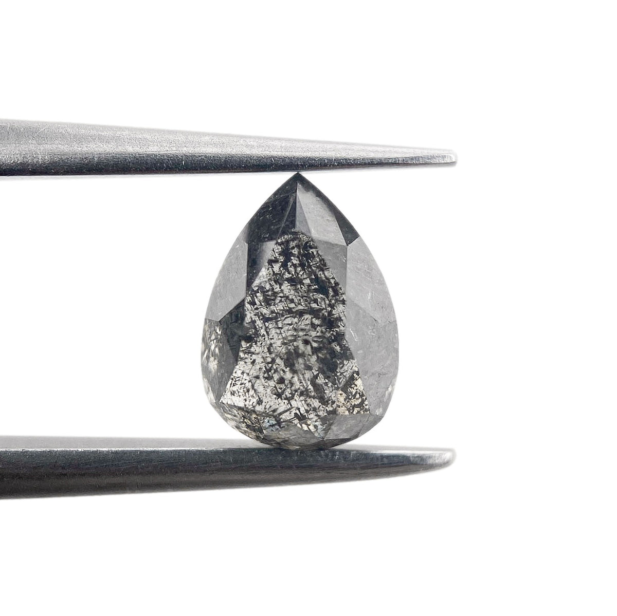 0.98ct | Salt & Pepper Pear Shape Rose Cut Diamond - Modern Rustic Diamond
