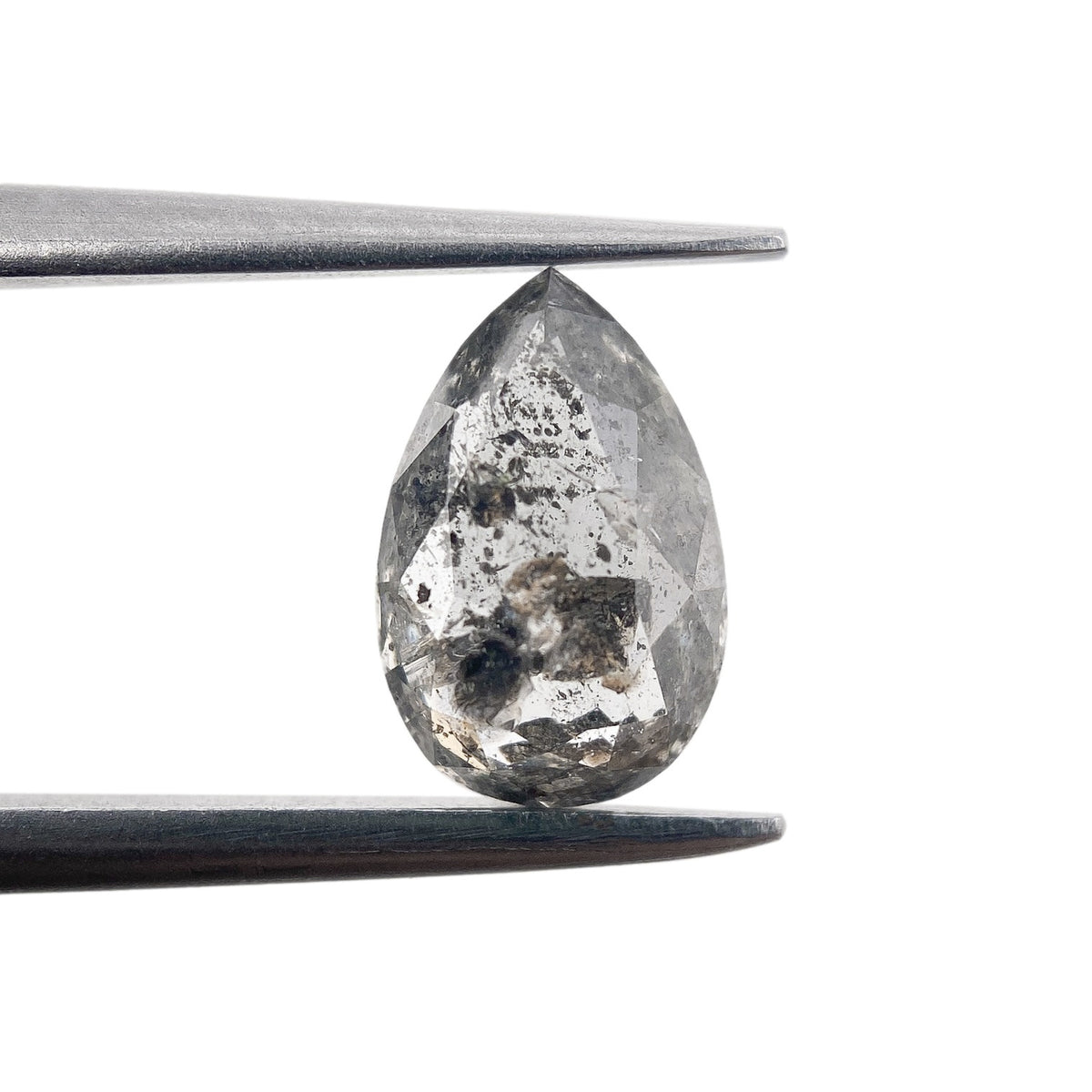 0.98ct | Salt & Pepper Pear Shape Rose Cut Diamond - Modern Rustic Diamond