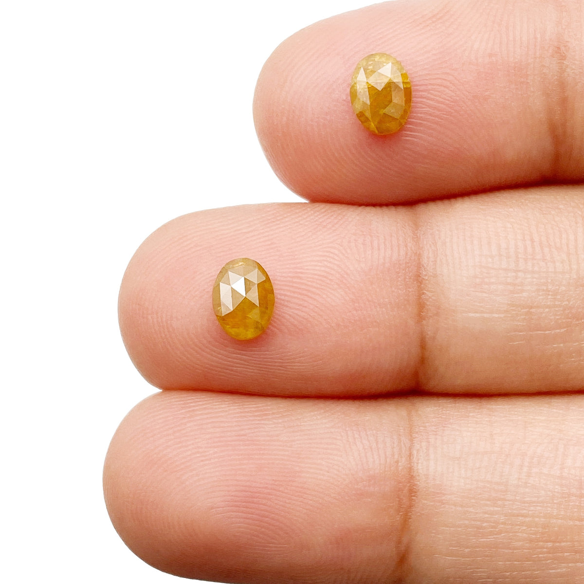 0.98cttw | Rustic Yellow  Oval Shape Rose Cut Diamond Matched Pair - Modern Rustic Diamond