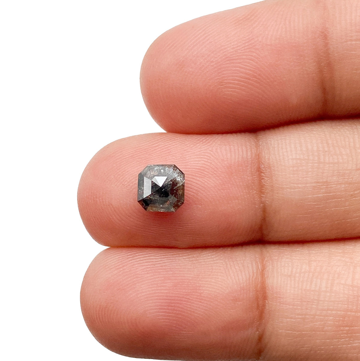 0.99ct | Salt & Pepper Emerald Shape Brilliant Cut Diamond - Modern Rustic Diamond