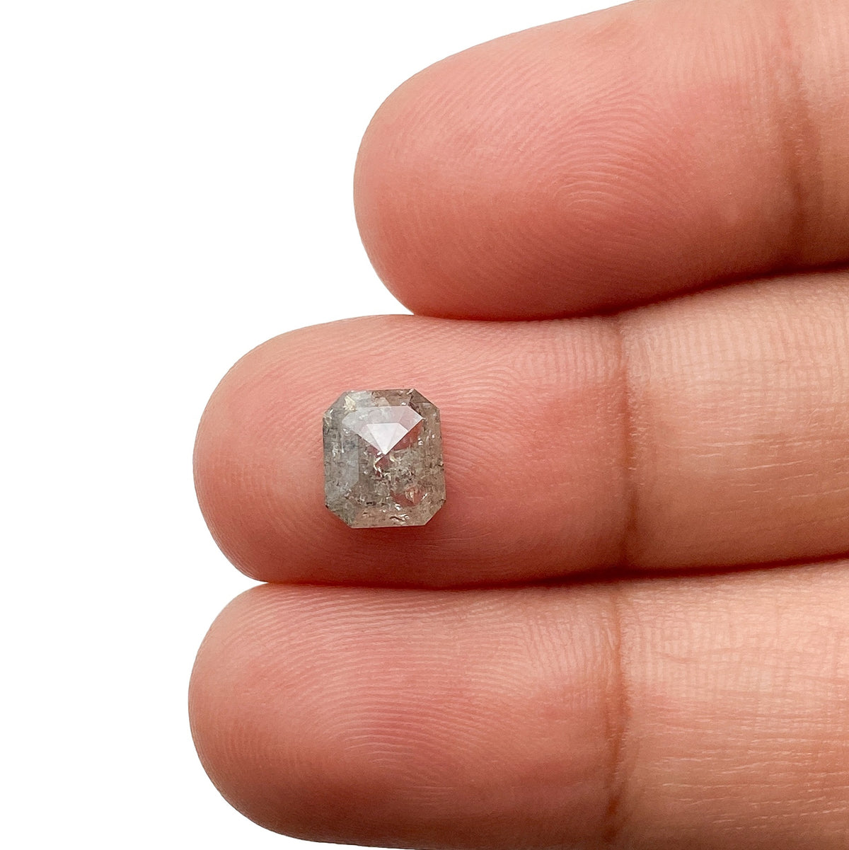 0.99ct | Salt & Pepper Emerald Shape Rose Cut Diamond - Modern Rustic Diamond