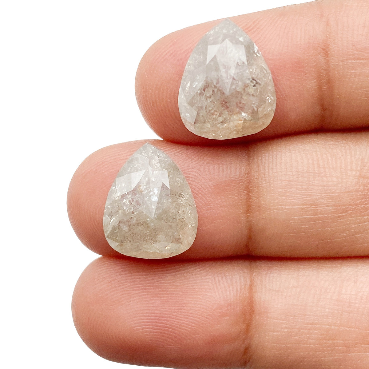 10.12cttw | Salt & Pepper Pear Shape Rose Cut Diamond Matched Pair - Modern Rustic Diamond