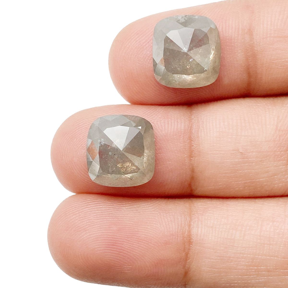 10.27cttw | Salt & Pepper Cushion Shape Rose Cut Diamond Matched Pair - Modern Rustic Diamond