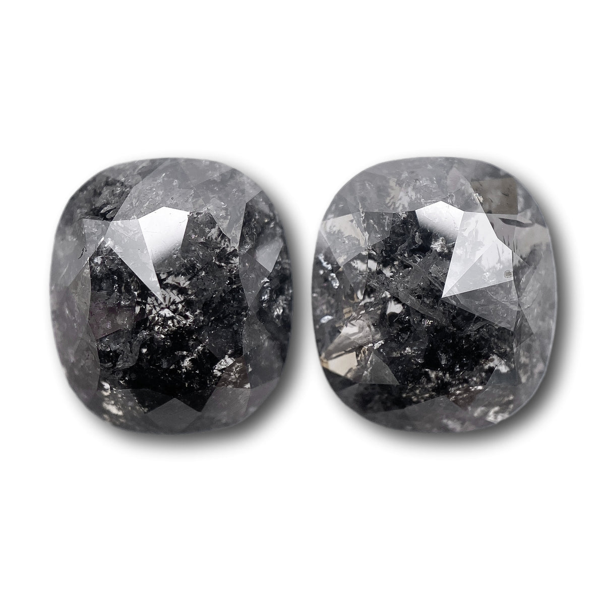 10.46cttw | Salt & Pepper Cushion Shape Rose Cut Diamond Matched Pair - Modern Rustic Diamond