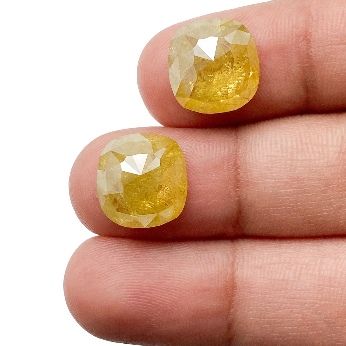10.51cttw | Salt & Pepper Cushion Shape Rose Cut Diamond Matched Pair - Modern Rustic Diamond