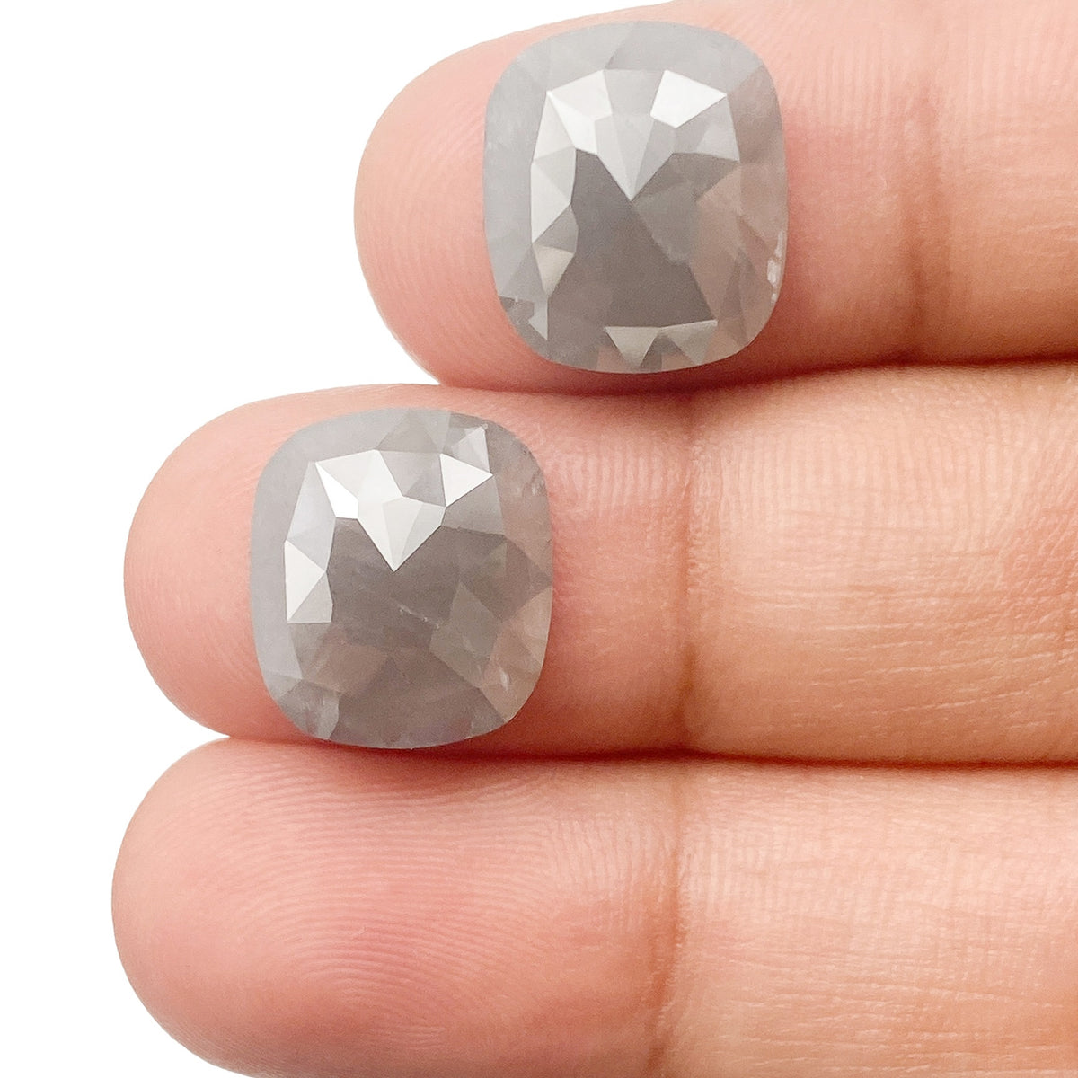 10.70cttw | Salt & Pepper Cushion Shape Rose Cut Diamond Matched Pair - Modern Rustic Diamond