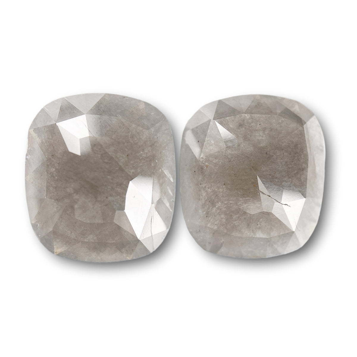 10.70cttw | Salt & Pepper Cushion Shape Rose Cut Diamond Matched Pair - Modern Rustic Diamond