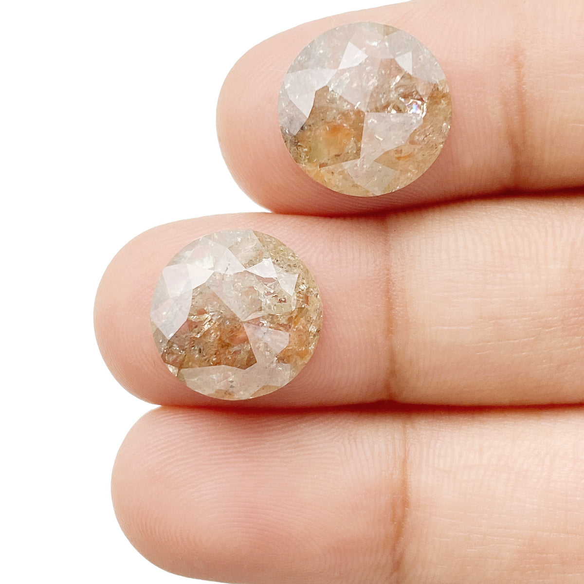 10.95cttw | Rustic  Round Shape Rose Cut Diamond Matched Pair - Modern Rustic Diamond