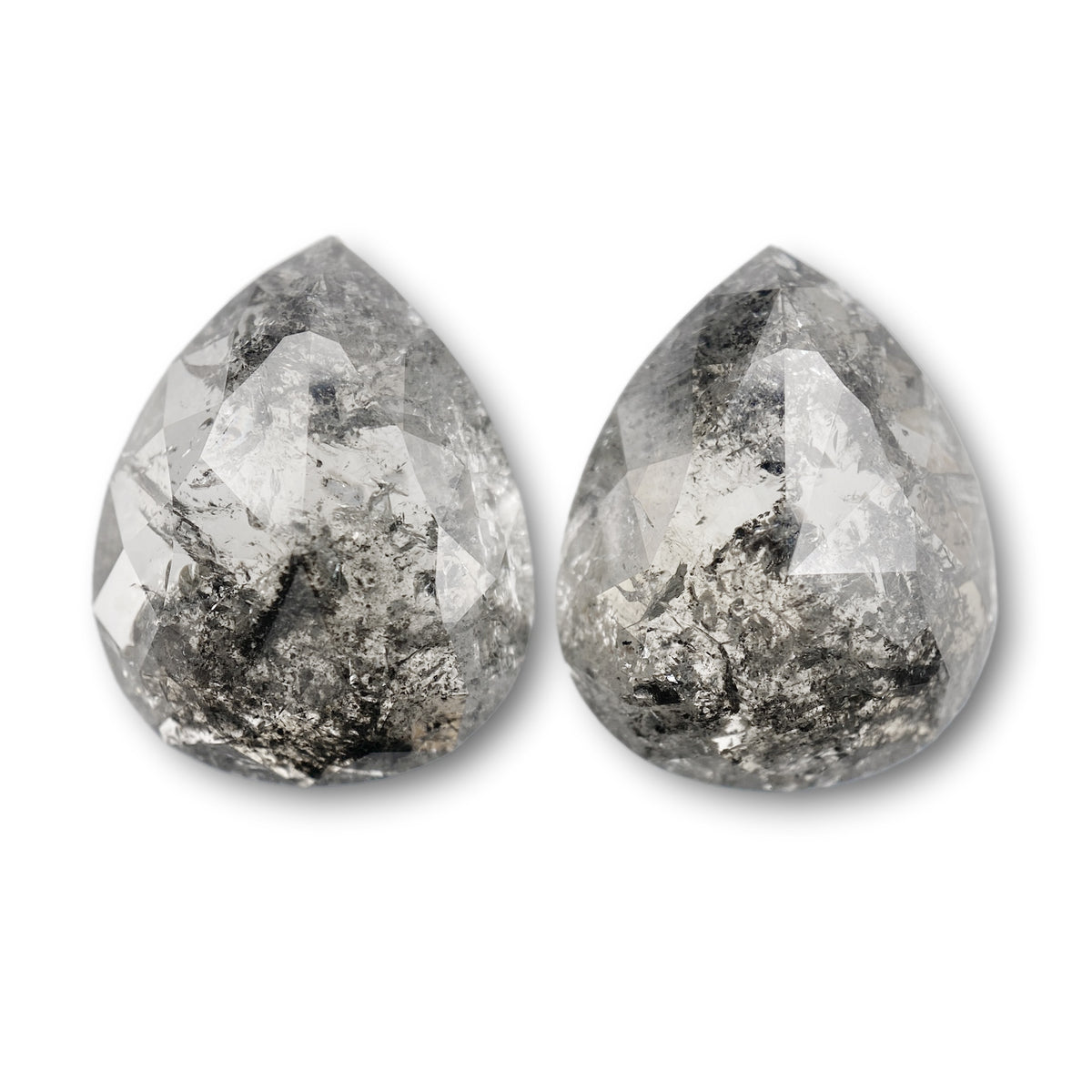 10.96cttw | Salt & Pepper Pear Shape Rose Cut Diamond Matched Pair - Modern Rustic Diamond