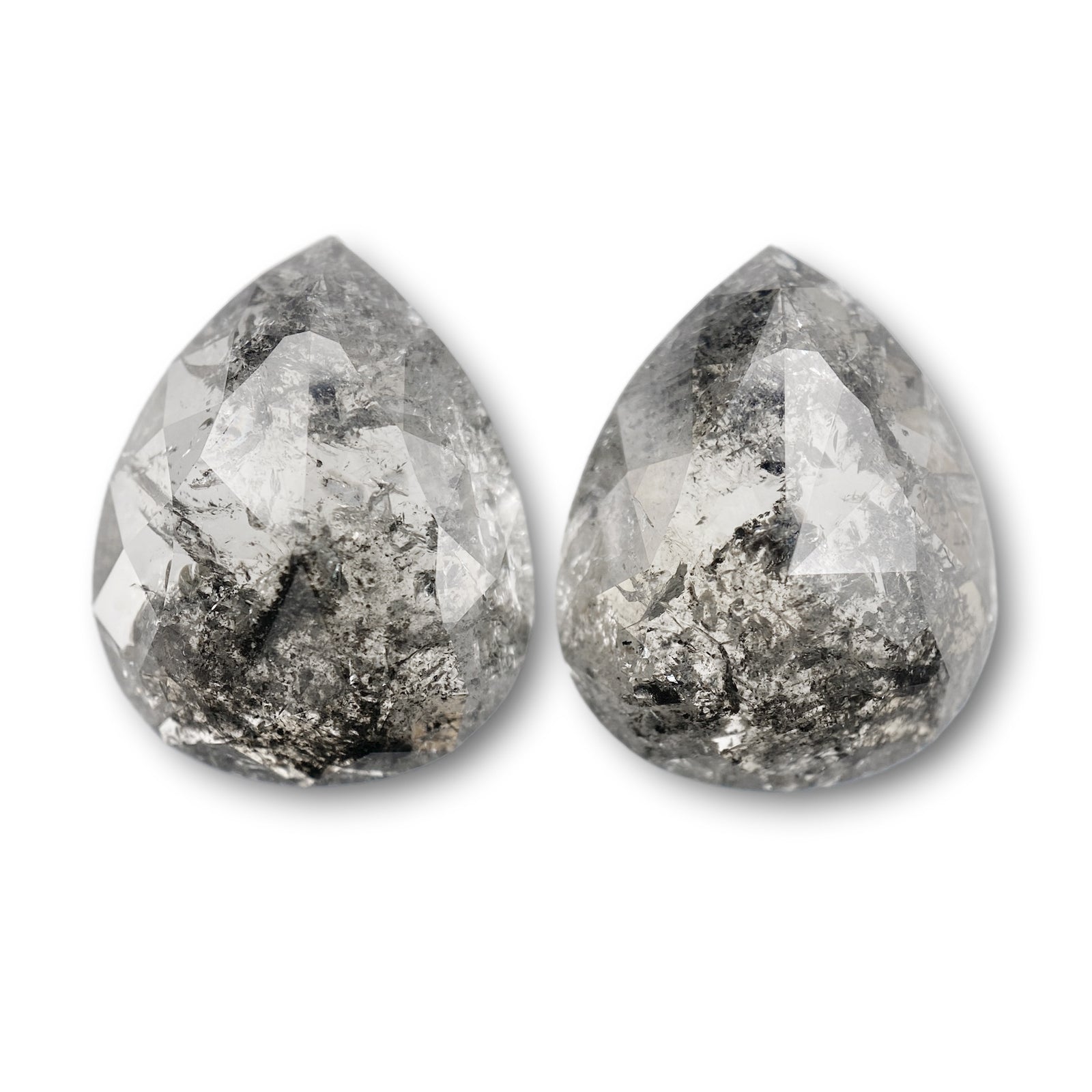 10.96cttw | Salt & Pepper Pear Shape Rose Cut Diamond Matched Pair - Modern Rustic Diamond