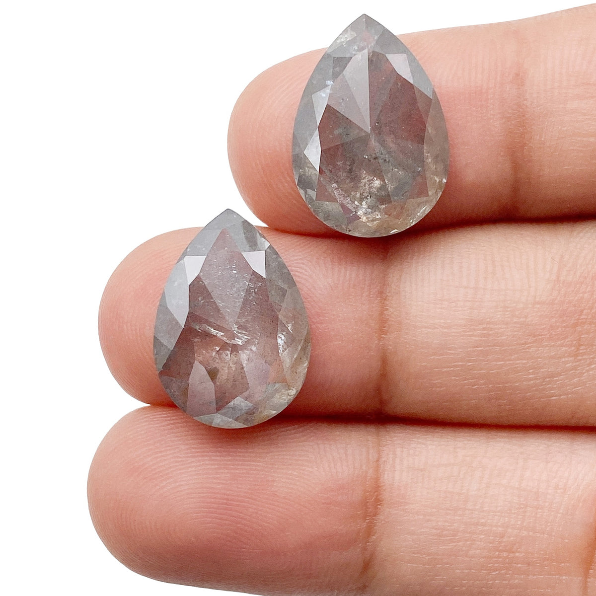 11.96cttw | Rustic Pear Shape Rose Cut Diamond Matched Pair - Modern Rustic Diamond