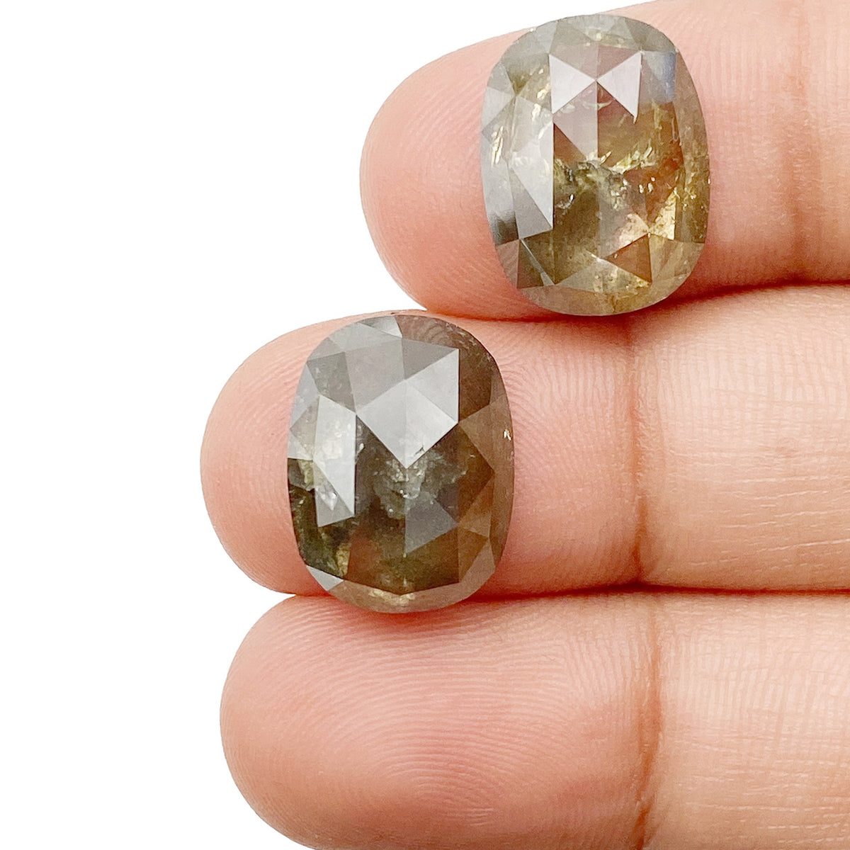 12.28cttw | Salt & Pepper Oval Shape Rose Cut Diamond Matched Pair - Modern Rustic Diamond
