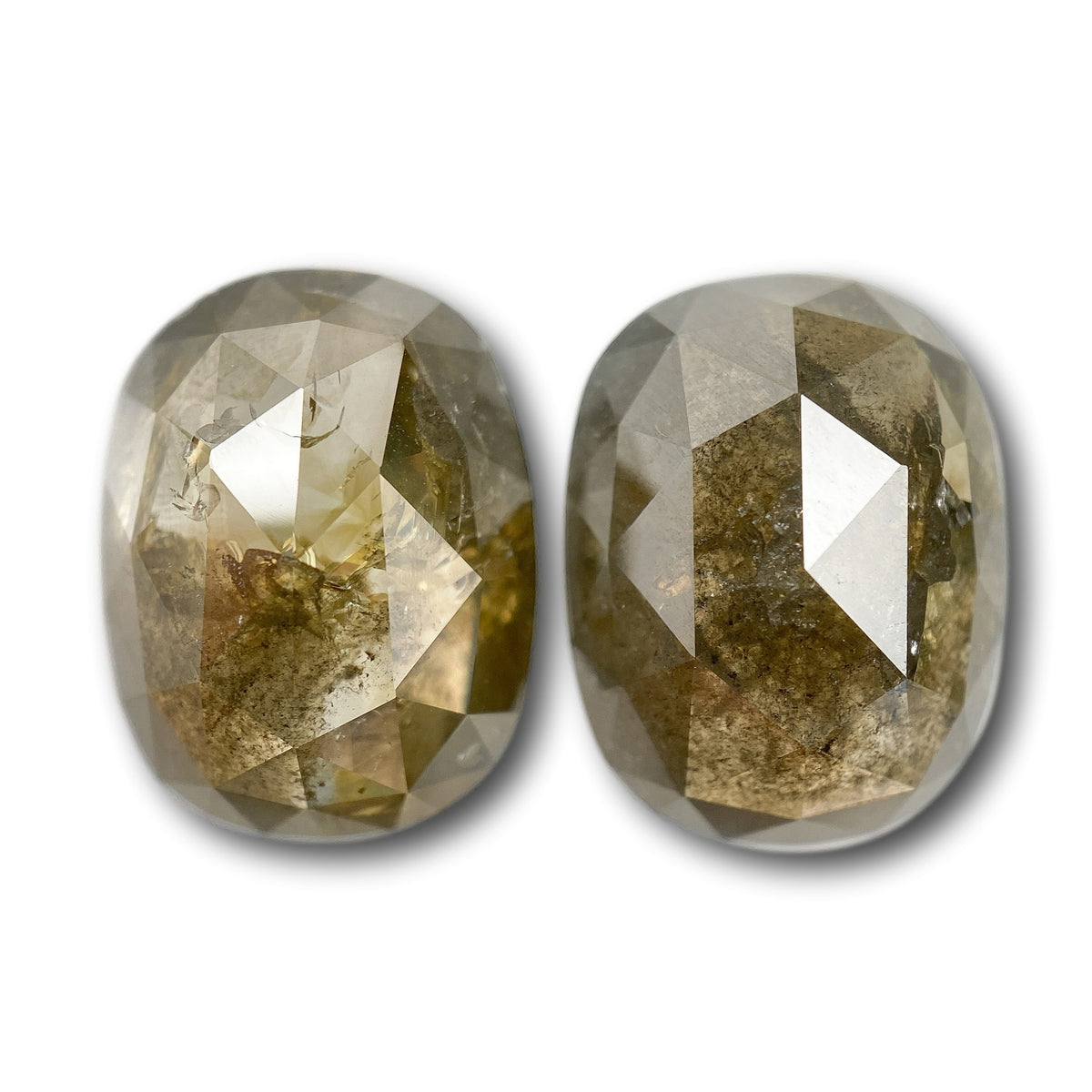 12.28cttw | Salt & Pepper Oval Shape Rose Cut Diamond Matched Pair - Modern Rustic Diamond