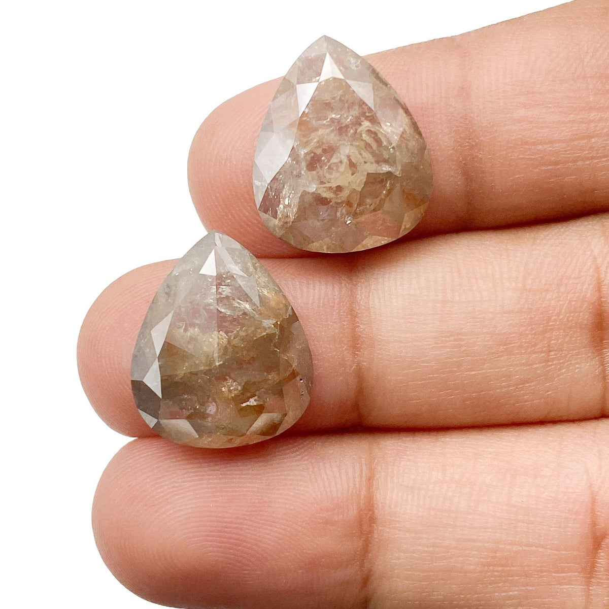 12.49cttw | Salt & Pepper Pear Shape Rose Cut Diamond Matched Pair - Modern Rustic Diamond