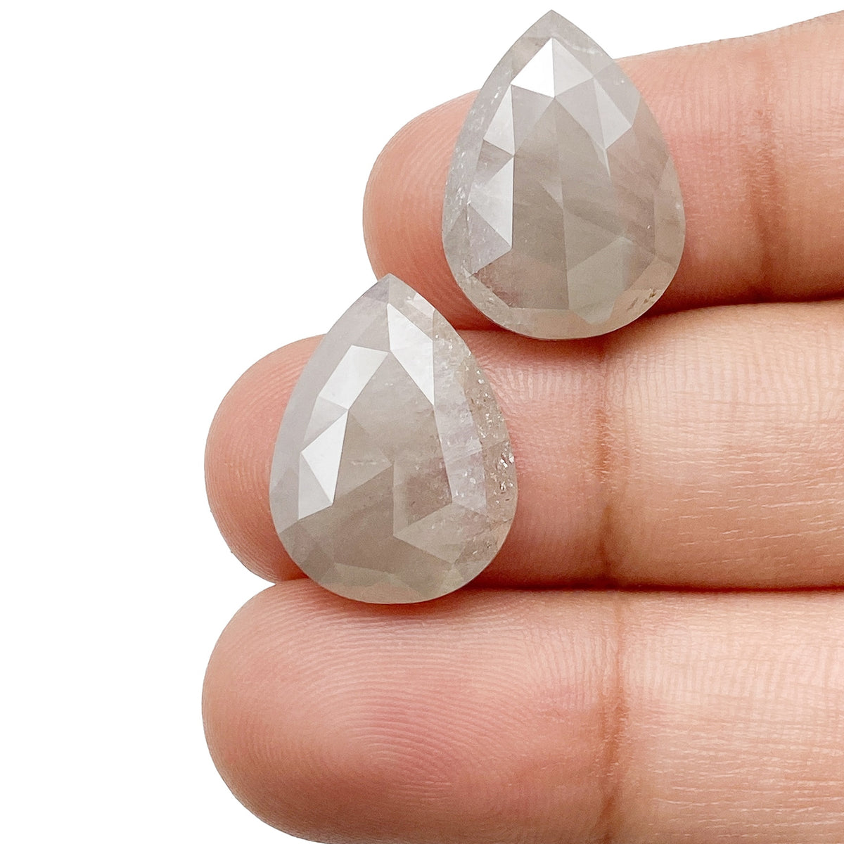 14.00cttw | Salt & Pepper Pear Shape Rose Cut Diamond Matched Pair - Modern Rustic Diamond