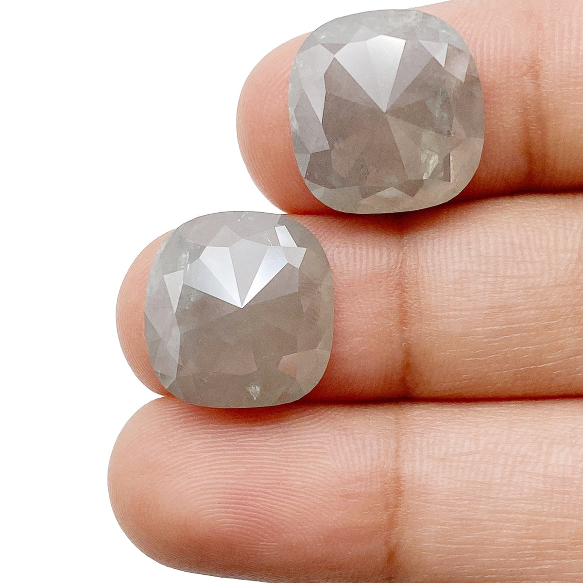 14.22cttw | Salt & Pepper Cushion Shape Rose Cut Diamond Matched Pair - Modern Rustic Diamond