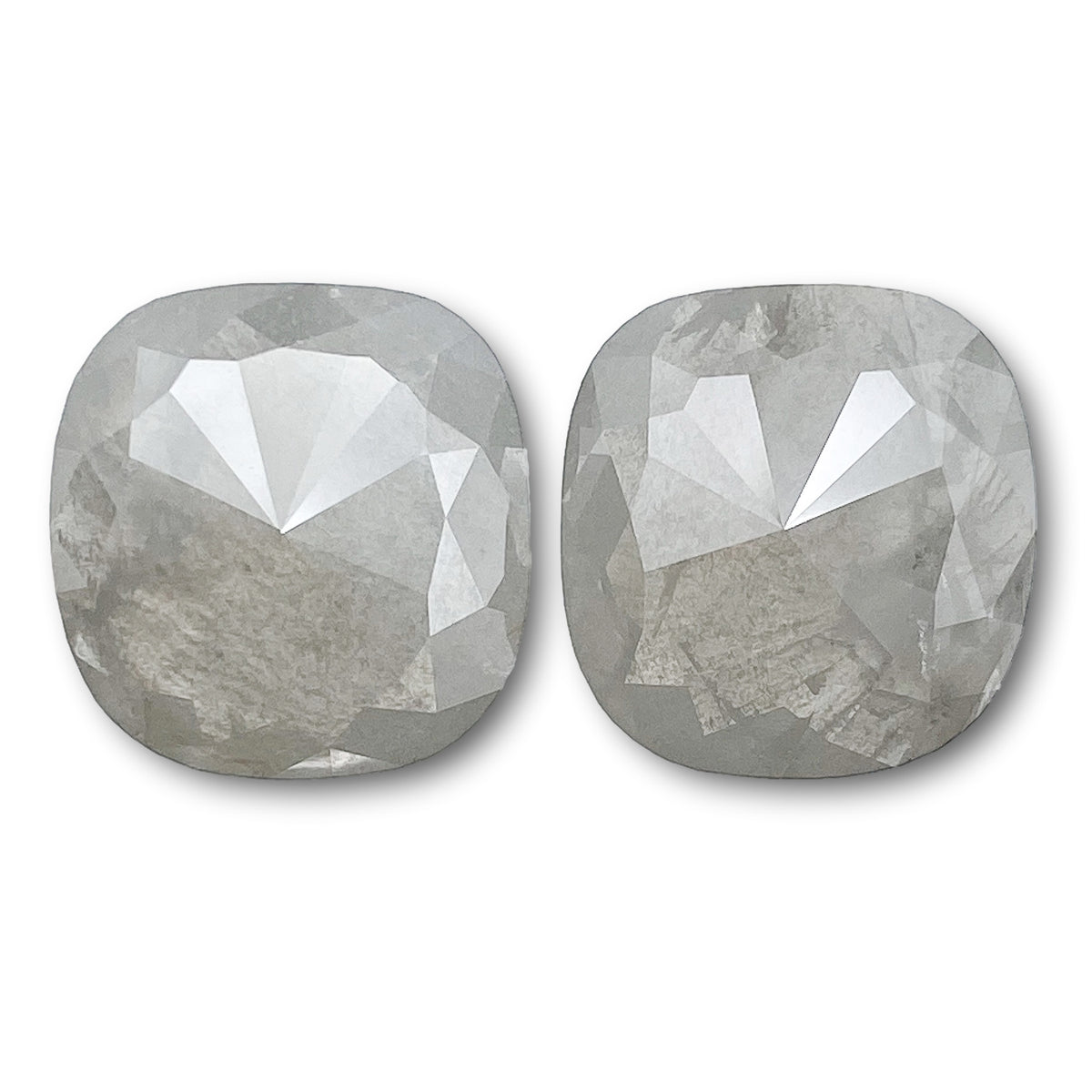 14.22cttw | Salt & Pepper Cushion Shape Rose Cut Diamond Matched Pair - Modern Rustic Diamond