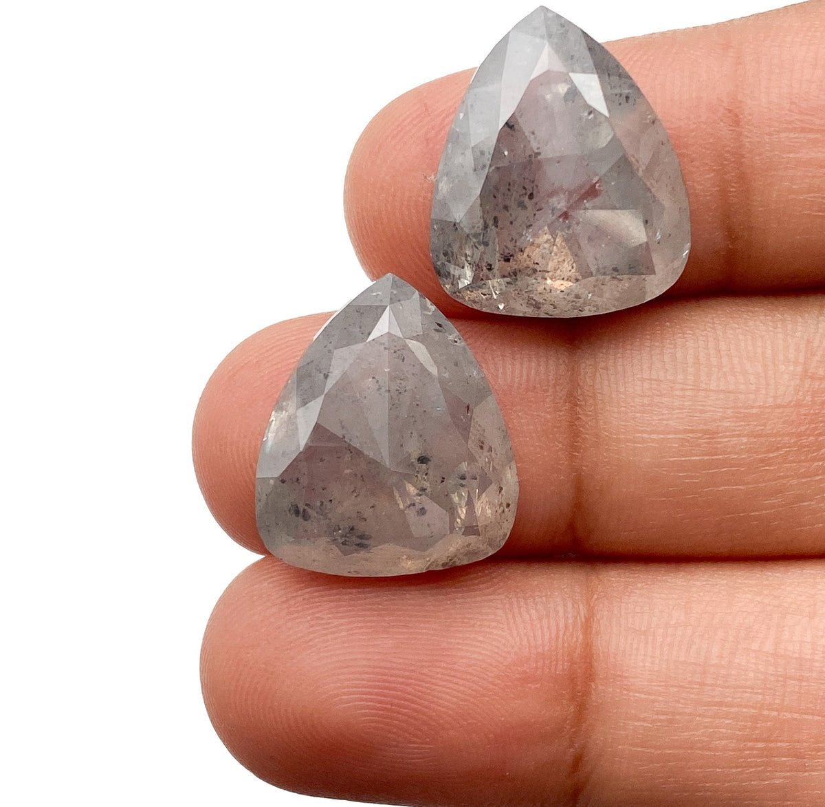 16.42cttw | Salt & Pepper Pear Shape Rose Cut Diamond Matched Pair - Modern Rustic Diamond