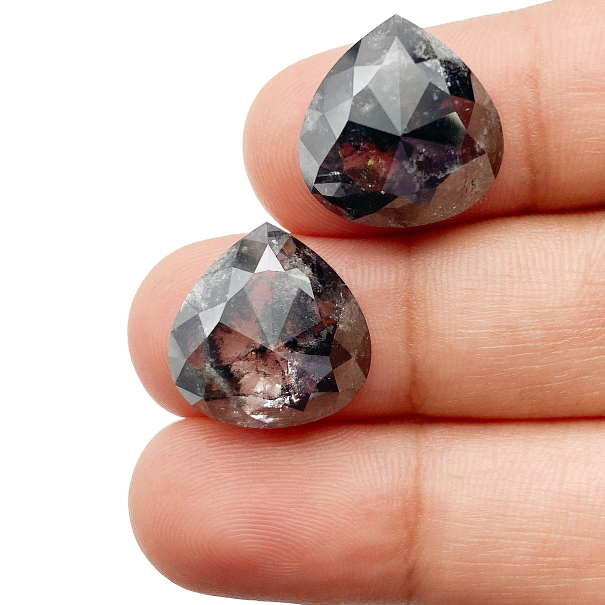 17.06cttw | Salt & Pepper Pear Shape Rose Cut Diamond Matched Pair - Modern Rustic Diamond