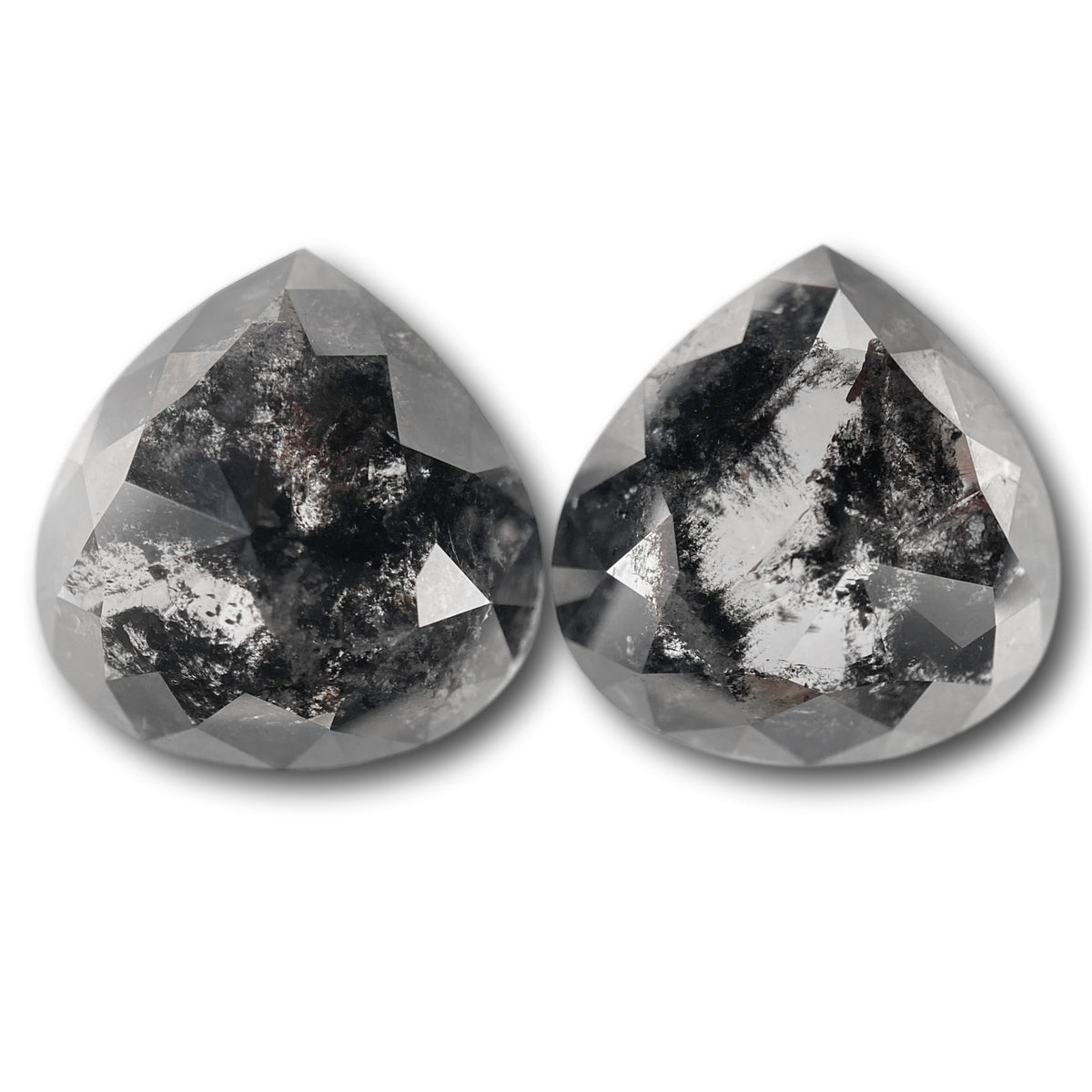 17.06cttw | Salt & Pepper Pear Shape Rose Cut Diamond Matched Pair - Modern Rustic Diamond