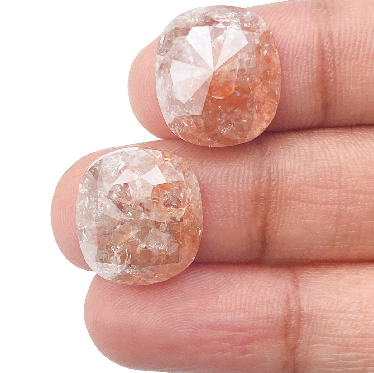 18.97cttw | Salt & Pepper Cushion Shape Rose Cut Diamond Matched Pair - Modern Rustic Diamond