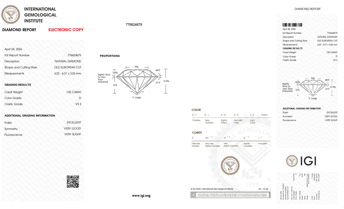 1.00ct | D/VS2 Round Shape Vintage Old European Cut Diamond (IGI) - Modern Rustic Diamond