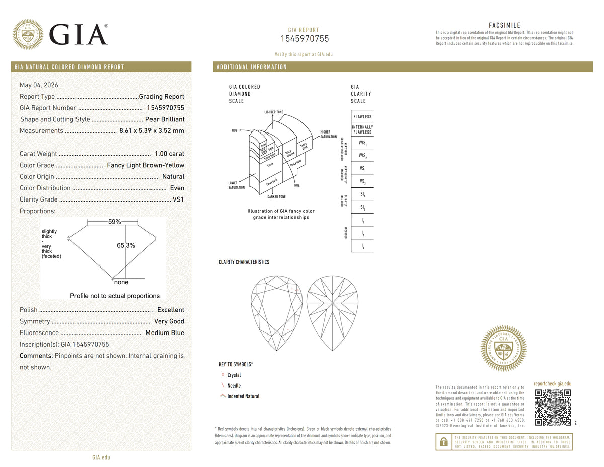 1.00ct | Fancy Light Brownish Yellow VS1 Pear Shape Brilliant Cut Diamond (GIA) - Modern Rustic Diamond