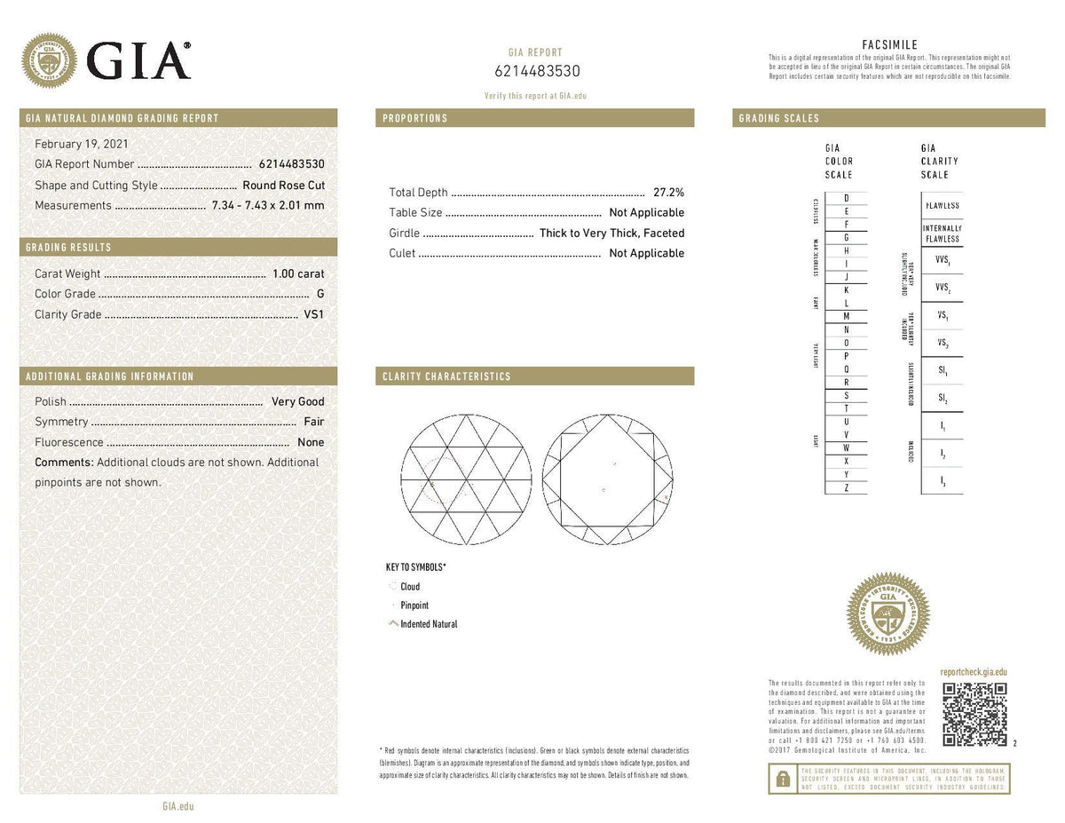 1.00ct | G/VS1 Round Shape Rose Cut Diamond (GIA) - Modern Rustic Diamond