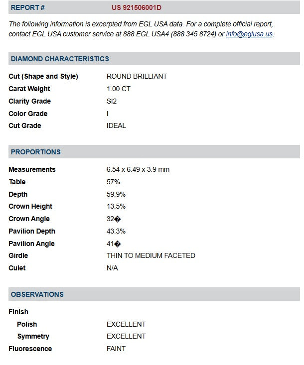 1.00ct | I/SI2 Round Shape Brilliant Cut Diamond (EGL USA) - Modern Rustic Diamond