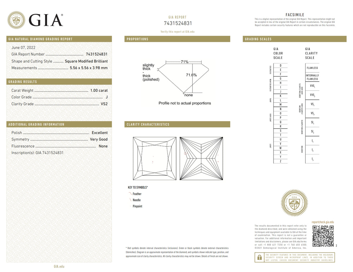 1.00ct | J/VS2 Princess Shape Brilliant Cut Diamond (GIA) - Modern Rustic Diamond