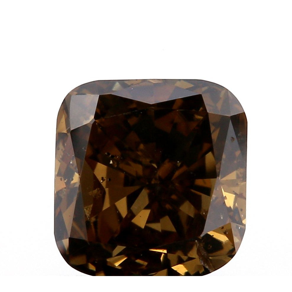 1.00ct Asscher cut fancy dark greenish brown diamond with step-cut facets.
