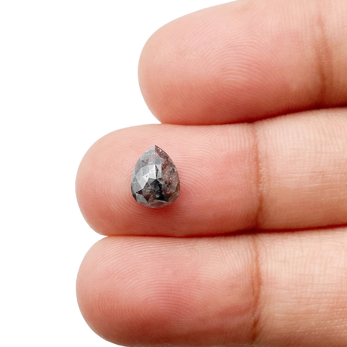 1.00ct | Salt & Pepper Pear Shape Rose Cut Diamond - Modern Rustic Diamond
