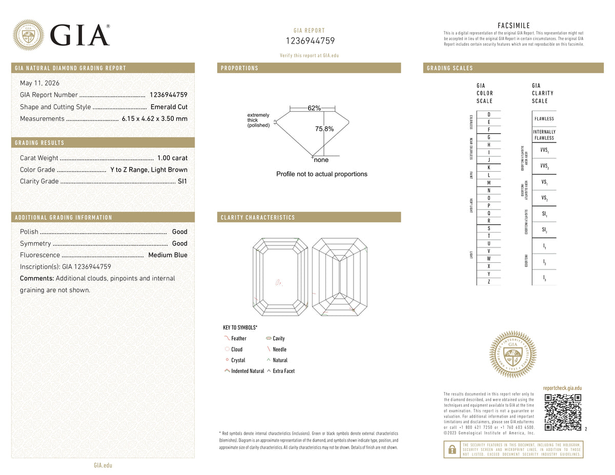 1.00ct | Y-Z/SI1 Emerald Shape Step Cut Diamond (GIA)