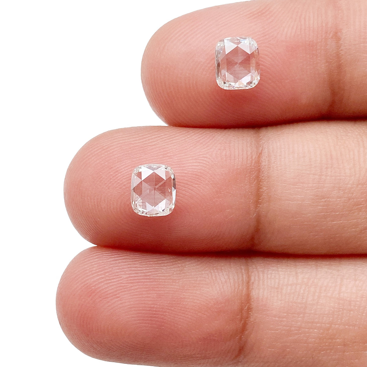 1.00cttw | H VS2-SI1 Cushion Shape Rose Cut Diamond Matched Pair - Modern Rustic Diamond